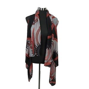 Accents by Lavello Convertible Vest Wrap Black Tribal Floral‎ Shawl Semi Sheer